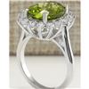Image 3 : 7.59 CTW Natural Peridot And Diamond Ring 14K Solid White Gold