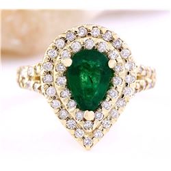 3.00 CTW Natural Emerald 18K Solid Yellow Gold Diamond Ring