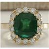 Image 1 : 5.10 CTW Natural Emerald And Diamond Ring 18K Solid Yellow Gold