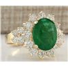 Image 2 : 5.30 CTW Natural Emerald And Diamond Ring In 18K Yellow Gold