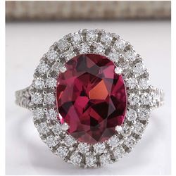 4.47 CTW Natural Pink Tourmaline And Diamond Ring 14K Solid White Gold