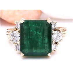 5.25 CTW Natural Emerald 18K Solid Yellow Gold Diamond Ring