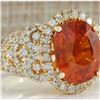 Image 2 : 11.31CTW Natural Mandarin Garnet And Diamond Ring In18K Yellow Gold