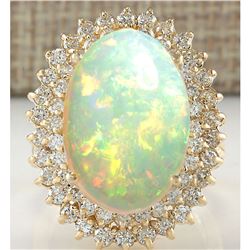 10.38 CTW Natural Opal And Diamond Ring 14K Solid Yellow Gold