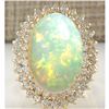 Image 1 : 10.38 CTW Natural Opal And Diamond Ring 14K Solid Yellow Gold