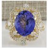 Image 1 : 6.47 CTW Natural Blue Tanzanite And Diamond Ring In 18K Yellow Gold