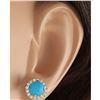 Image 3 : 3.65 CTW Natural Blue Turquoise And Diamond Earrings 18K Solid Yellow Gold