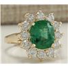 Image 2 : 3.98 CTW Natural Emerald And Diamond Ring 14K Solid Yellow Gold