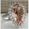 Image 2 : 9.32 CTW Natural Peach Morganite And Diamond Ring In 18K Solid White Gold
