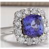 Image 2 : 6.91 CTW Natural Blue Tanzanite And Diamond Ring 14K Solid White Gold