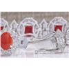 Image 2 : 18.77CTW Natural Red Coral And Diamond Bracelet In 18K Solid White Gold