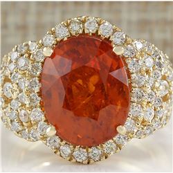 11.31CTW Natural Mandarin Garnet And Diamond Ring In14K Yellow Gold