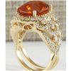 Image 3 : 11.31CTW Natural Mandarin Garnet And Diamond Ring In14K Yellow Gold