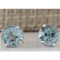 1.60 CTW Natural Aquamarine Earrings 18K Solid White Gold