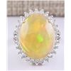 Image 1 : 13.48 CTW Natural Opal And Diamond Ring In 18K White Gold
