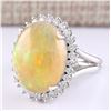 Image 2 : 13.48 CTW Natural Opal And Diamond Ring In 18K White Gold