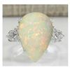 Image 1 : 4.61 CTW Natural Opal And Diamond Ring In 18K White Gold