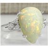 Image 2 : 4.61 CTW Natural Opal And Diamond Ring In 18K White Gold