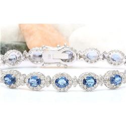 16.48 CTW Natural Sapphire 14K Solid White Gold Diamond Bracelet