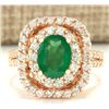 Image 1 : 2.41 CTW Natural Emerald And Diamond Ring In 18K Rose Gold