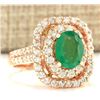 Image 2 : 2.41 CTW Natural Emerald And Diamond Ring In 18K Rose Gold