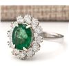 Image 2 : 4.20 CTW Natural Emerald And Diamond Ring In 18K White Gold