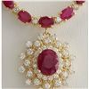 Image 1 : 40.45 CTW Natural Ruby And Diamond Necklace In 14K Yellow Gold