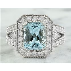 4.68 CTW Aquamarine 18K White Gold Diamond Ring
