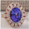 Image 1 : 5.72 CTW Natural Blue Tanzanite And Diamond Ring 14K Solid Rose Gold