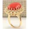 Image 3 : 13.26 CTW Natural Coral And Diamond Ring In 18K Yellow Gold
