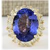 Image 1 : 11.97 CTW Natural Tanzanite And Diamond Ring In 14k Yellow Gold
