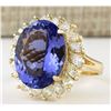 Image 2 : 11.97 CTW Natural Tanzanite And Diamond Ring In 14k Yellow Gold