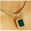 Image 4 : 13.80 CTW Natural Emerald 14K Solid Yellow Gold Diamond Necklace