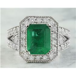 3.92 CTW Emerald 18K White Gold Diamond Ring