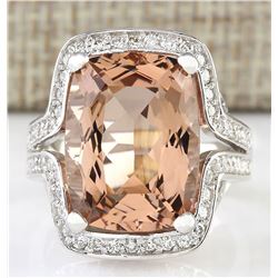 11.98 CTW Natural Morganite And Diamond Ring In 18K White Gold