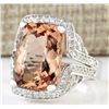 Image 2 : 11.98 CTW Natural Morganite And Diamond Ring In 18K White Gold