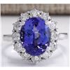 Image 1 : 6.10 CTW Natural Blue Tanzanite And Diamond Ring 14K Solid White Gold