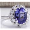 Image 2 : 6.10 CTW Natural Blue Tanzanite And Diamond Ring 14K Solid White Gold
