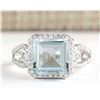Image 1 : 3.43 CTW Natural Aquamarine And Diamond Ring In 18K Solid White Gold