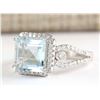 Image 2 : 3.43 CTW Natural Aquamarine And Diamond Ring In 18K Solid White Gold
