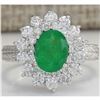 Image 1 : 2.50 CTW Natural Emerald And Diamond Ring 18K Solid White Gold
