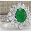 Image 2 : 2.50 CTW Natural Emerald And Diamond Ring 18K Solid White Gold