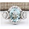 Image 1 : 3.92 CTW Natural Aquamarine And Diamond Ring In 18K White Gold