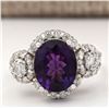 Image 1 : 4.42 CTW Natural Amethyst And Diamond Ring In 18K White Gold