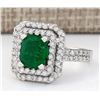 Image 2 : 3.59 CTW Natural Emerald And Diamond Ring In 14k White Gold