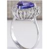 Image 3 : 3.25 CTW Natural Blue Tanzanite And Diamond Ring 18K Solid White Gold