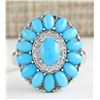 Image 1 : 3.63 CTW Natural Turquoise And Diamond Ring In 18K White Gold