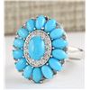 Image 2 : 3.63 CTW Natural Turquoise And Diamond Ring In 18K White Gold