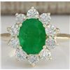 Image 1 : 3.08 CTW Natural Emerald And Diamond Ring 18K Solid Yellow Gold