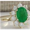 Image 2 : 3.08 CTW Natural Emerald And Diamond Ring 18K Solid Yellow Gold